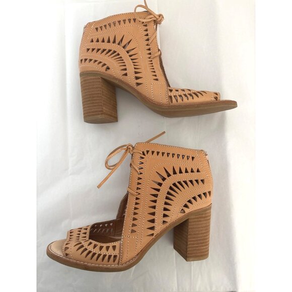 Jeffrey Campbell Block Heel 9 Cordillo Tan Cutout Lace-Up Sandal Coastal Cowgirl - Picture 5 of 12